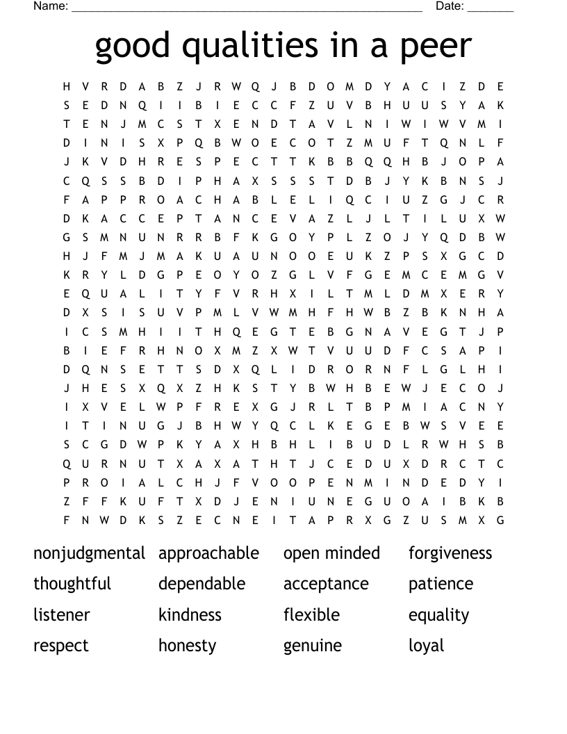 good qualities in a peer Word Search