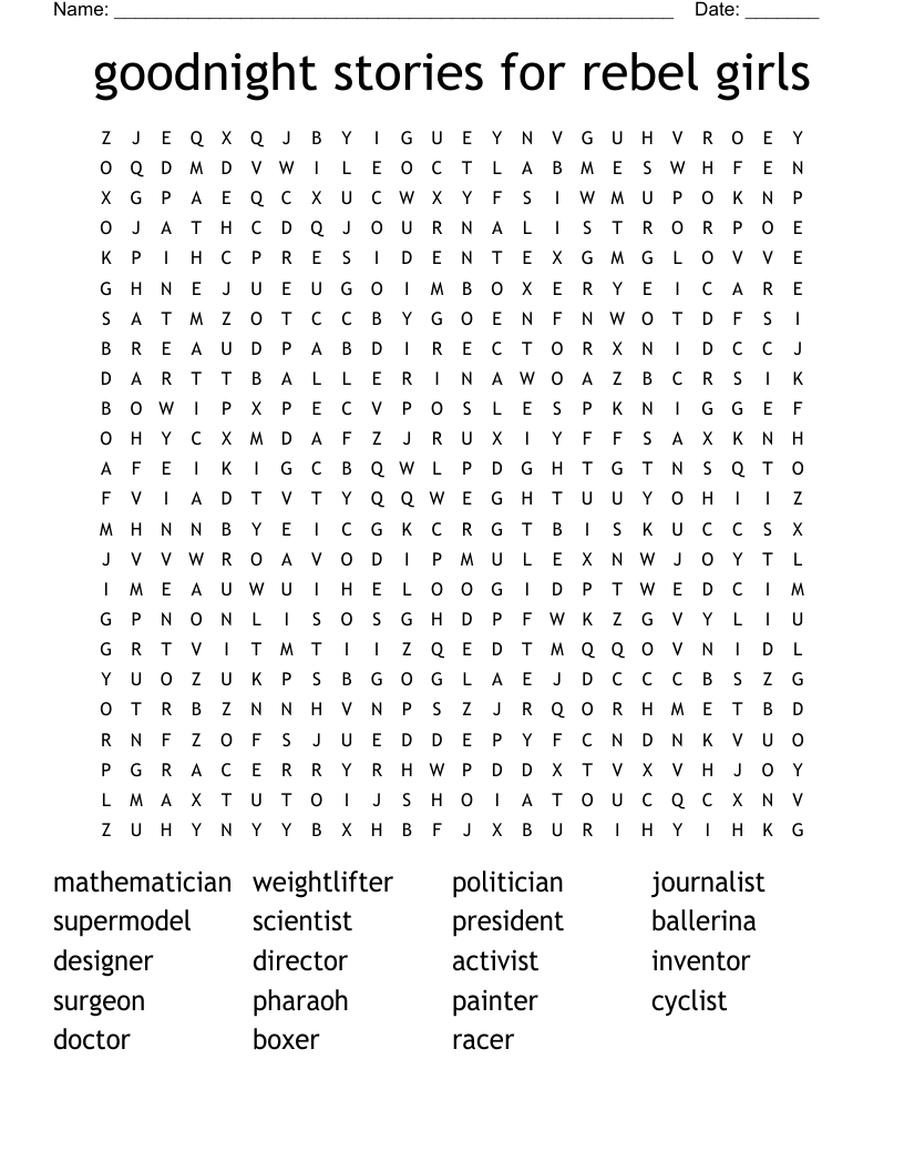 goodnight stories for rebel girls Word Search