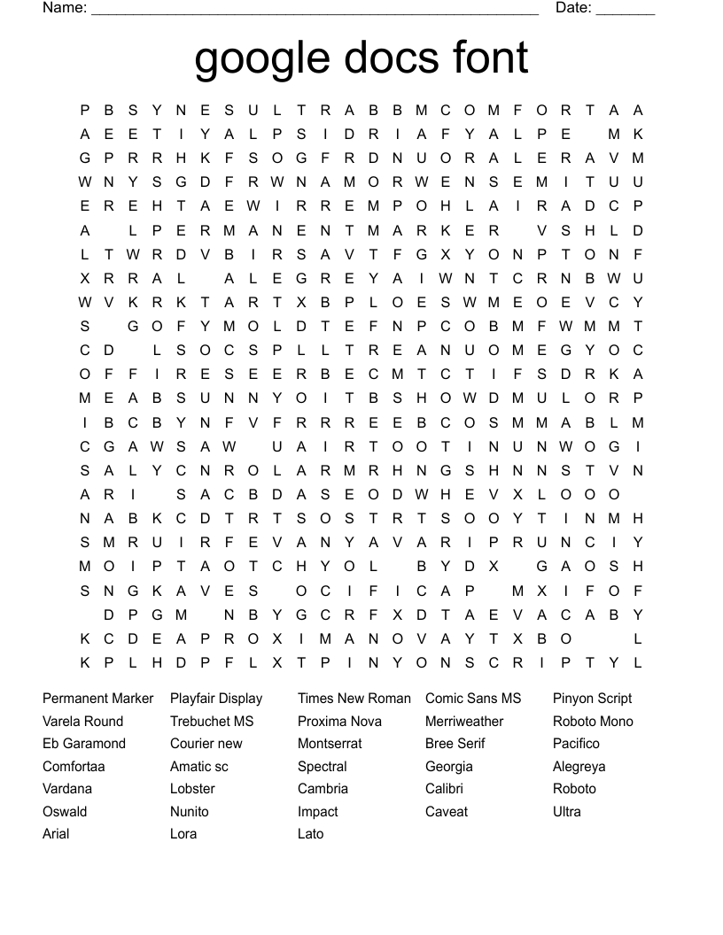 google docs font  Word Search
