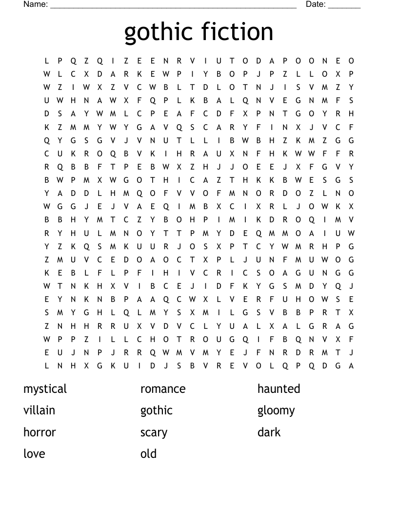 gothic fiction Word Search