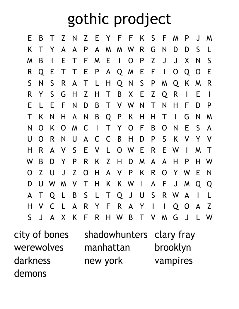 gothic prodject  Word Search