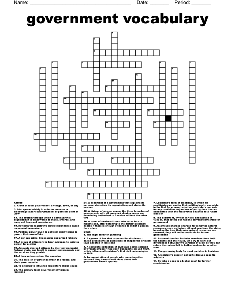 government vocabulary  Crossword