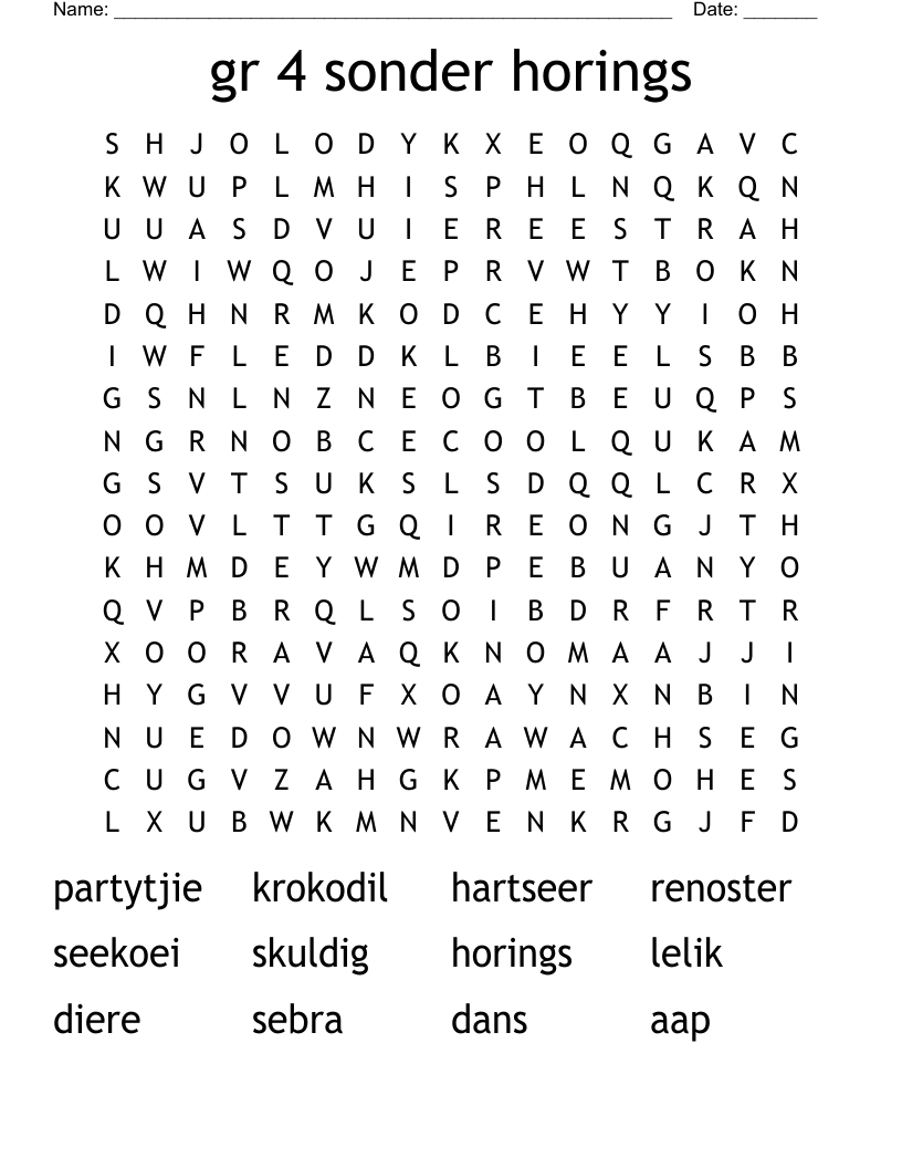 gr 4 sonder horings Word Search