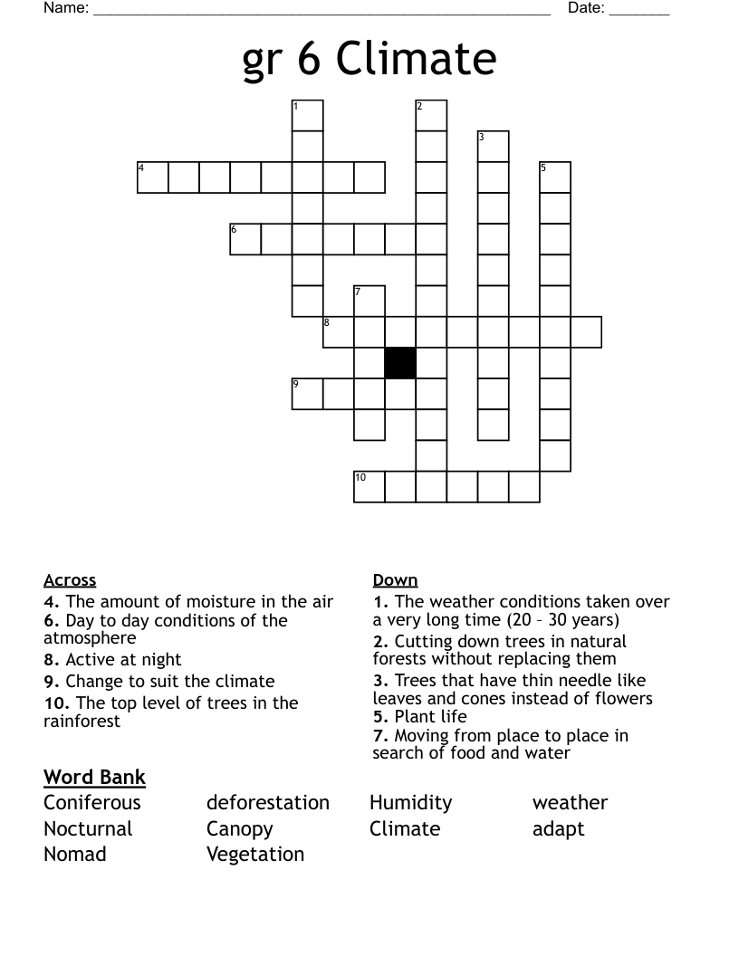 gr 6 Climate Crossword