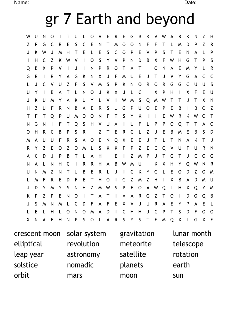 gr 7 Earth and beyond Word Search