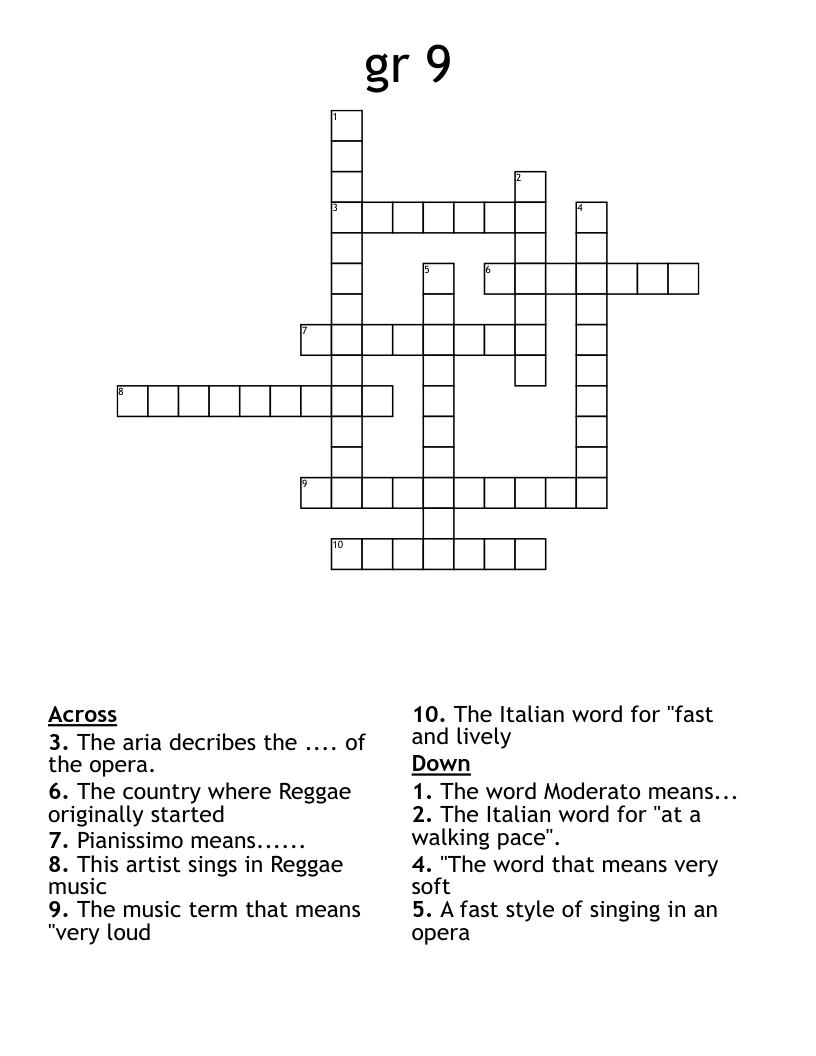gr 9  Crossword