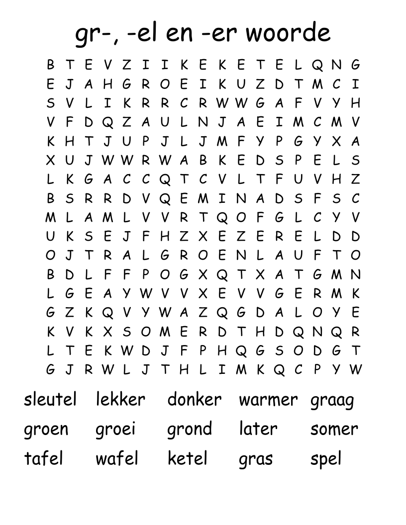 gr-, -el en -er woorde Word Search