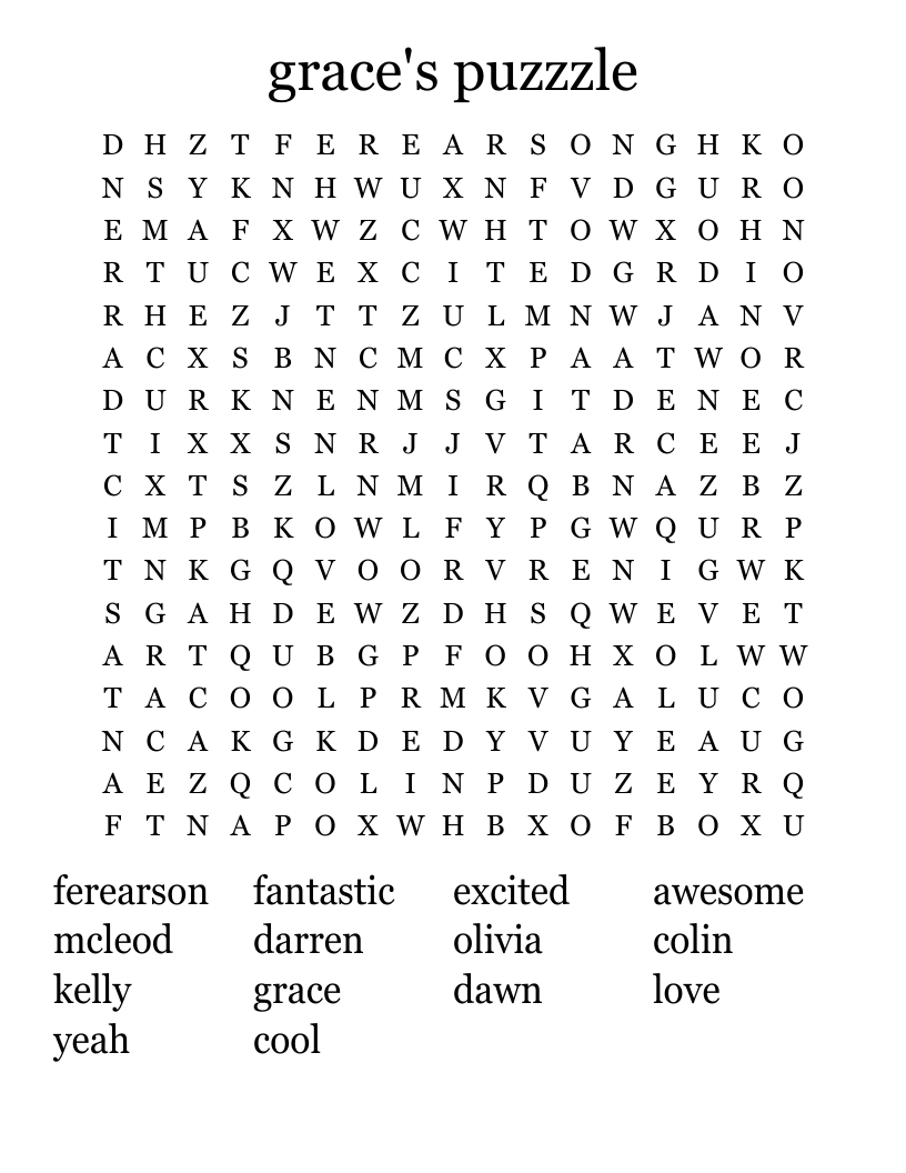 grace's puzzzle Word Search