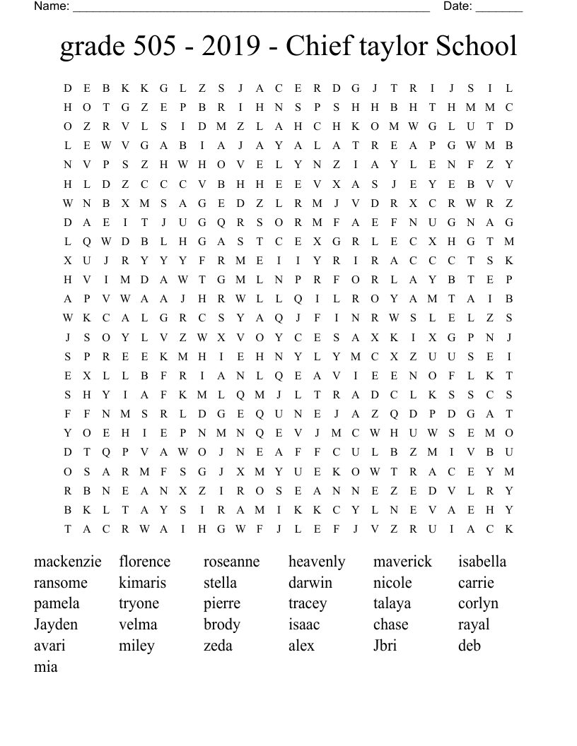 grade 505 - 2019 - Chief taylor School Word Search