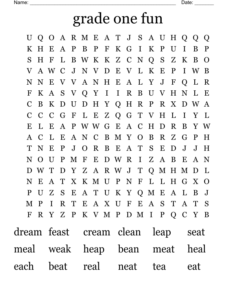 grade one fun Word Search