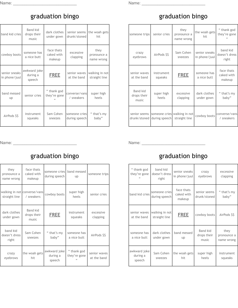 graduation bingo 