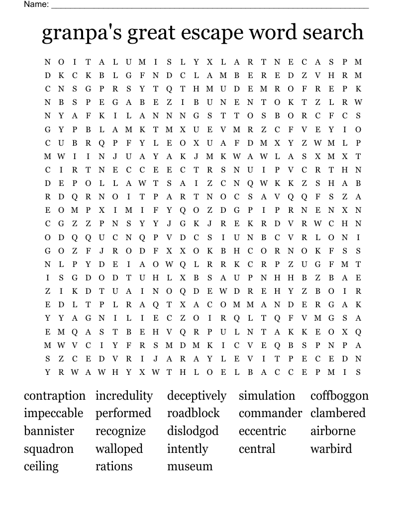 granpa's great escape word search