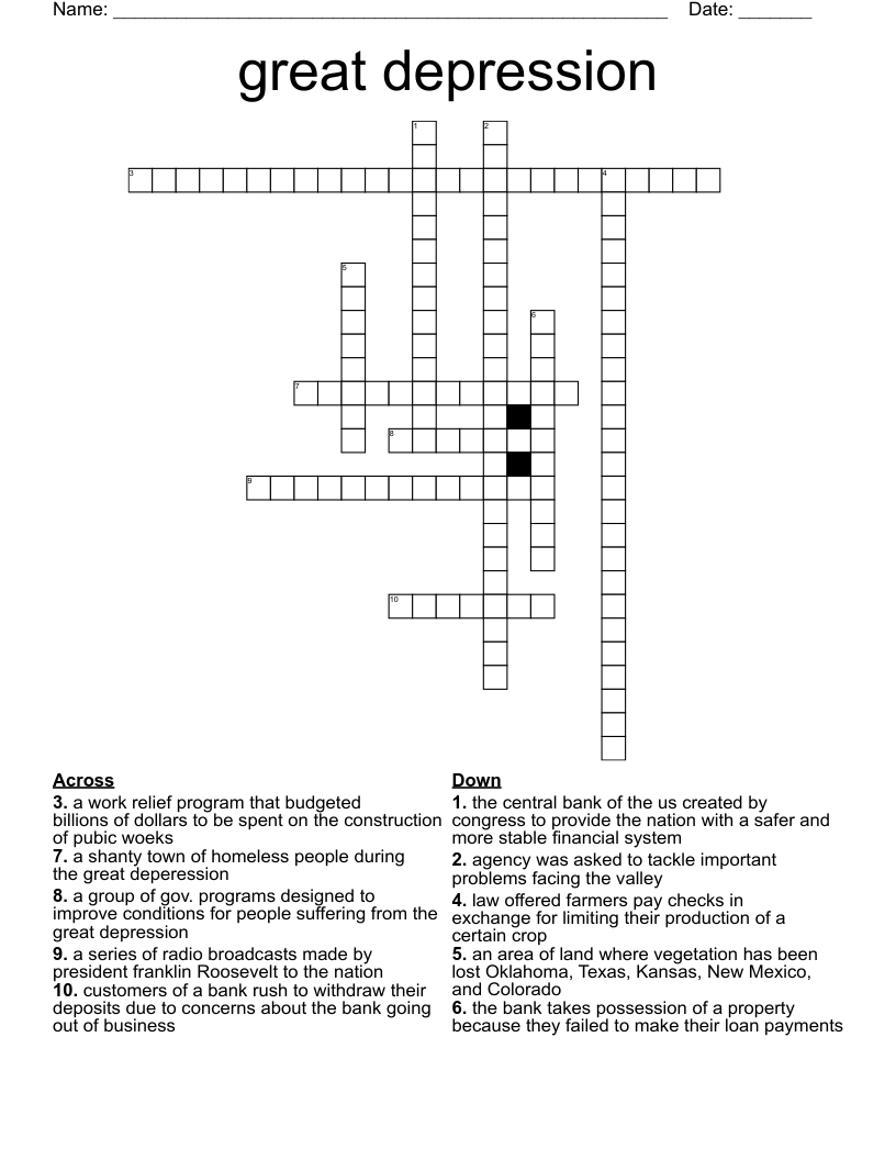 great depression Crossword