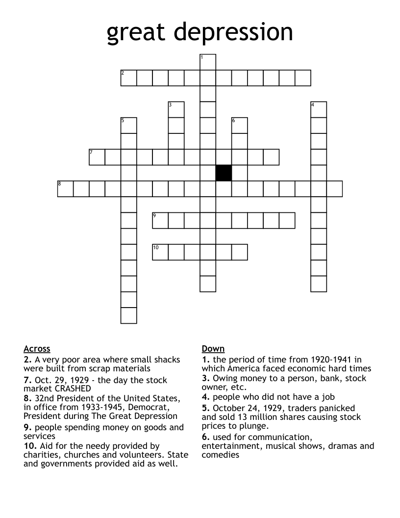 great depression Crossword