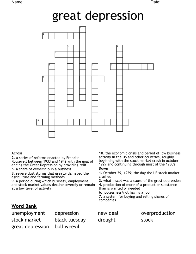 great depression Crossword