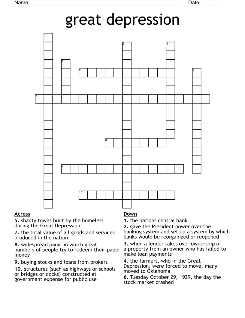 great depression Crossword