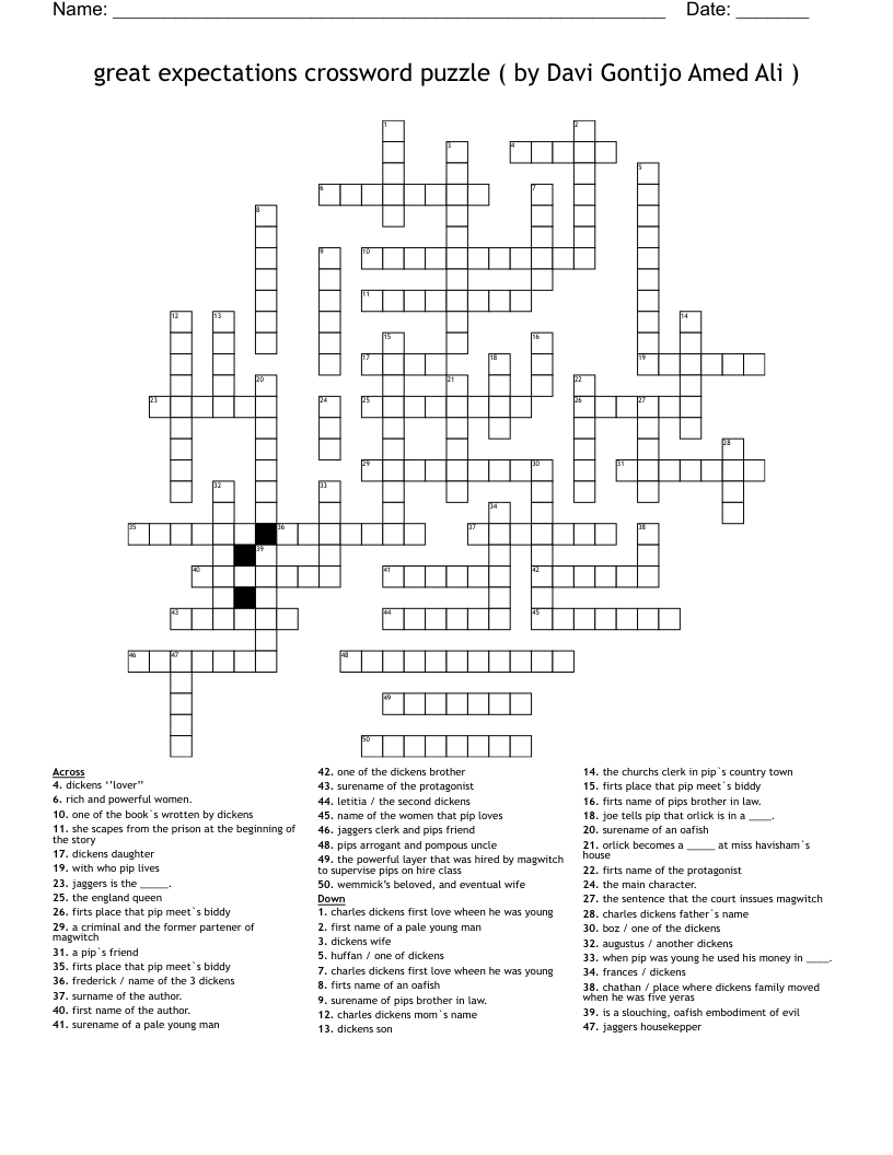 great expectations crossword puzzle ( by Davi Gontijo Amed Ali )