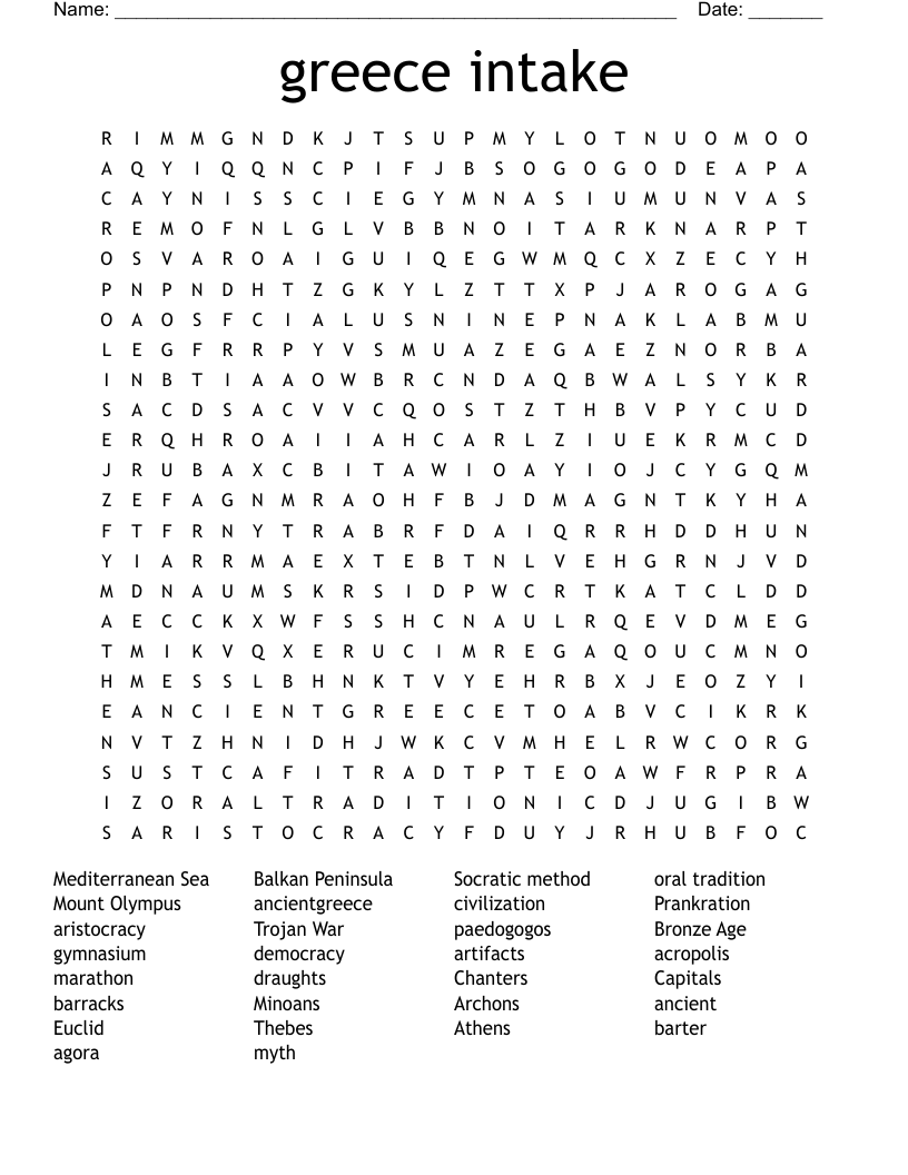greece intake Word Search