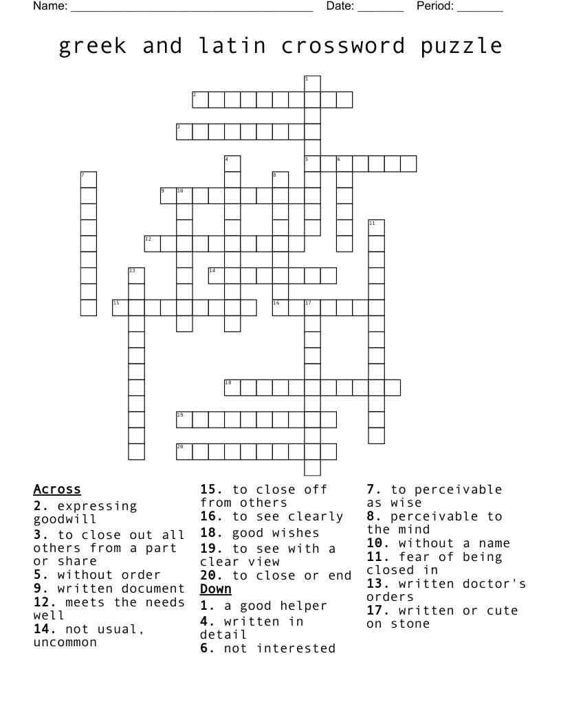 greek and latin crossword puzzle