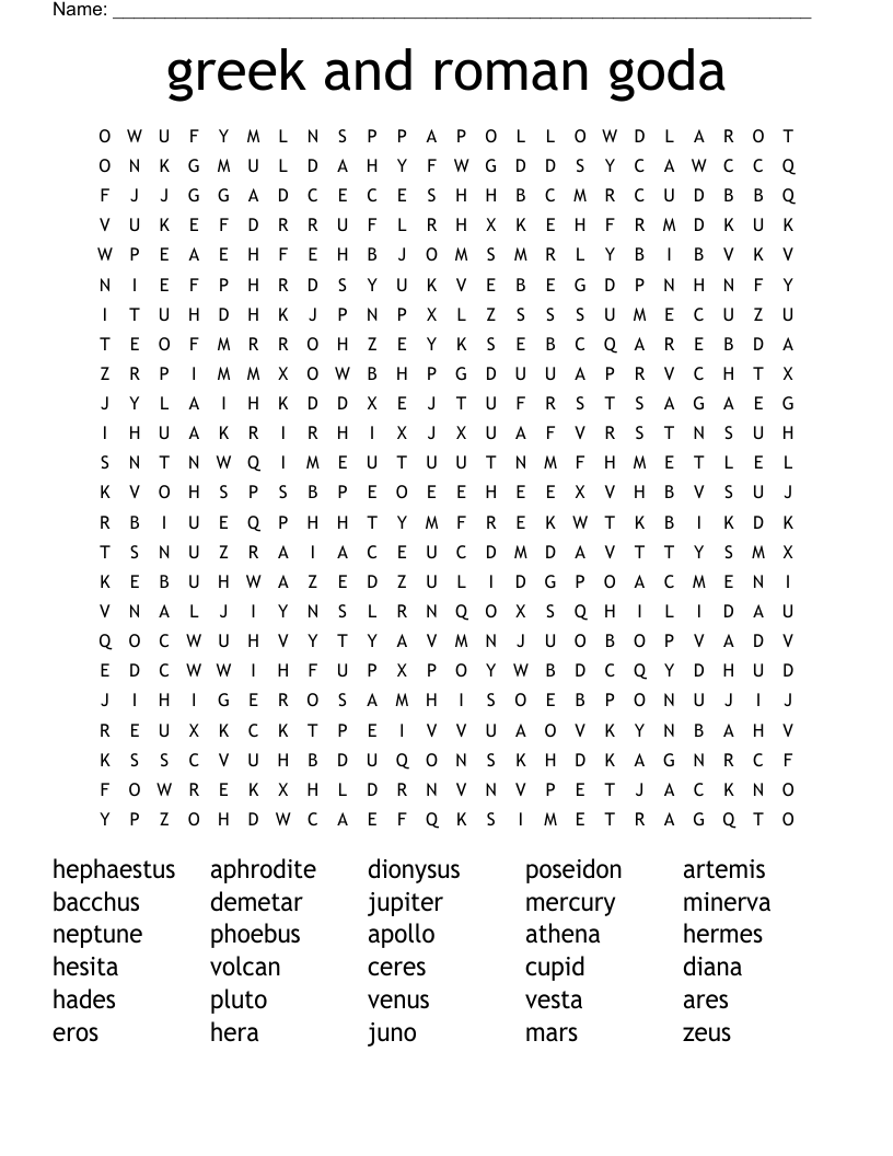 greek and roman goda Word Search