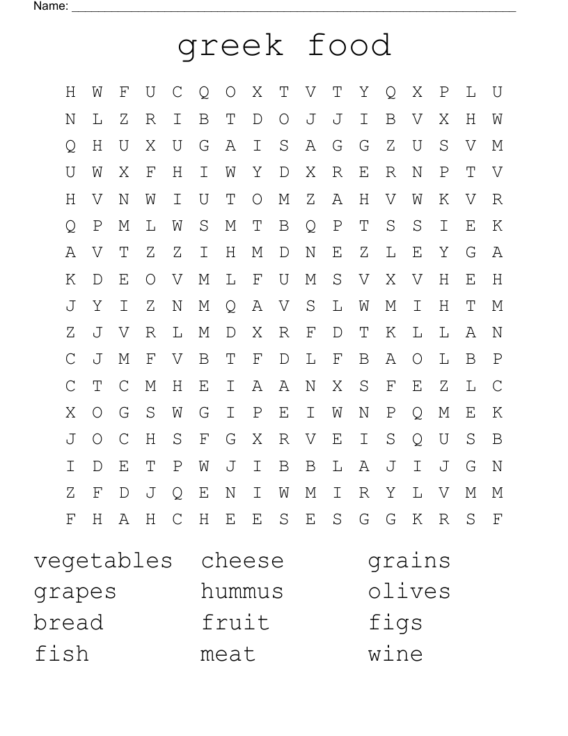 greek food Word Search