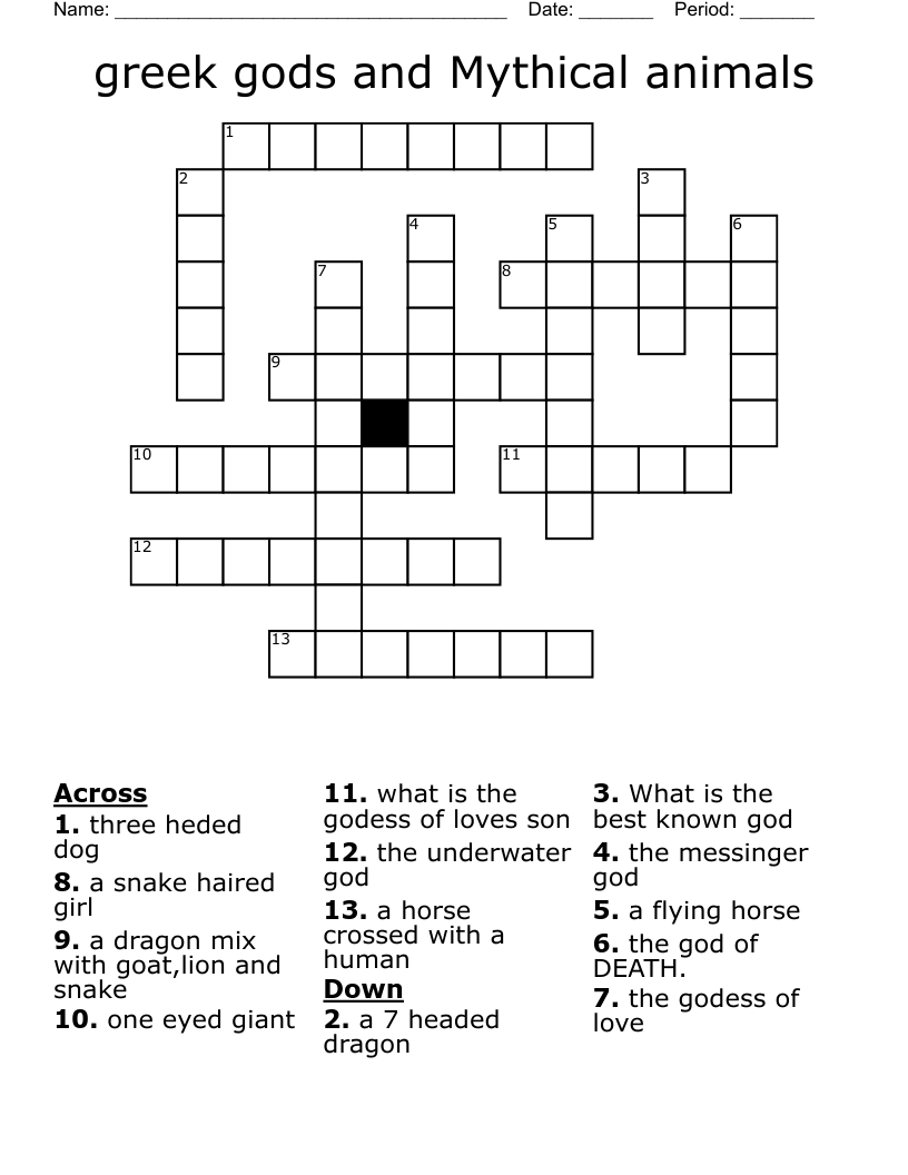 greek gods and Mythical animals Crossword