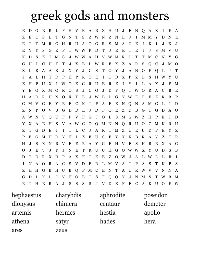 greek gods and monsters Word Search