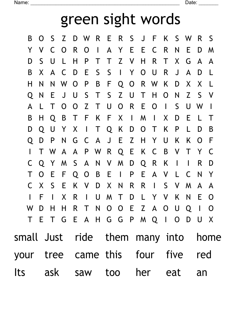 green sight words Word Search