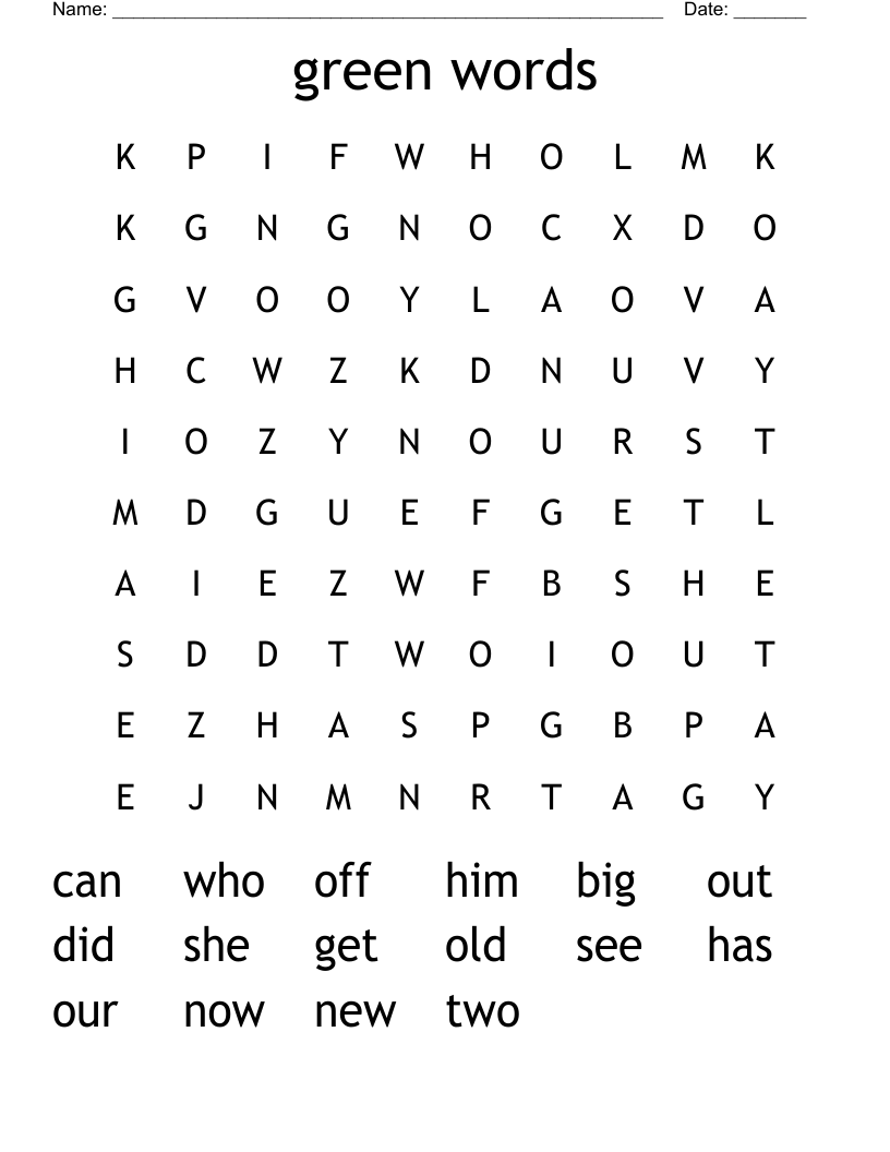 green words Word Search