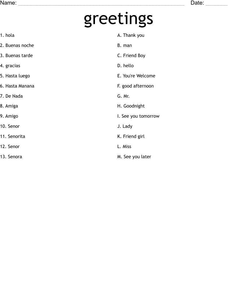 greetings Worksheet