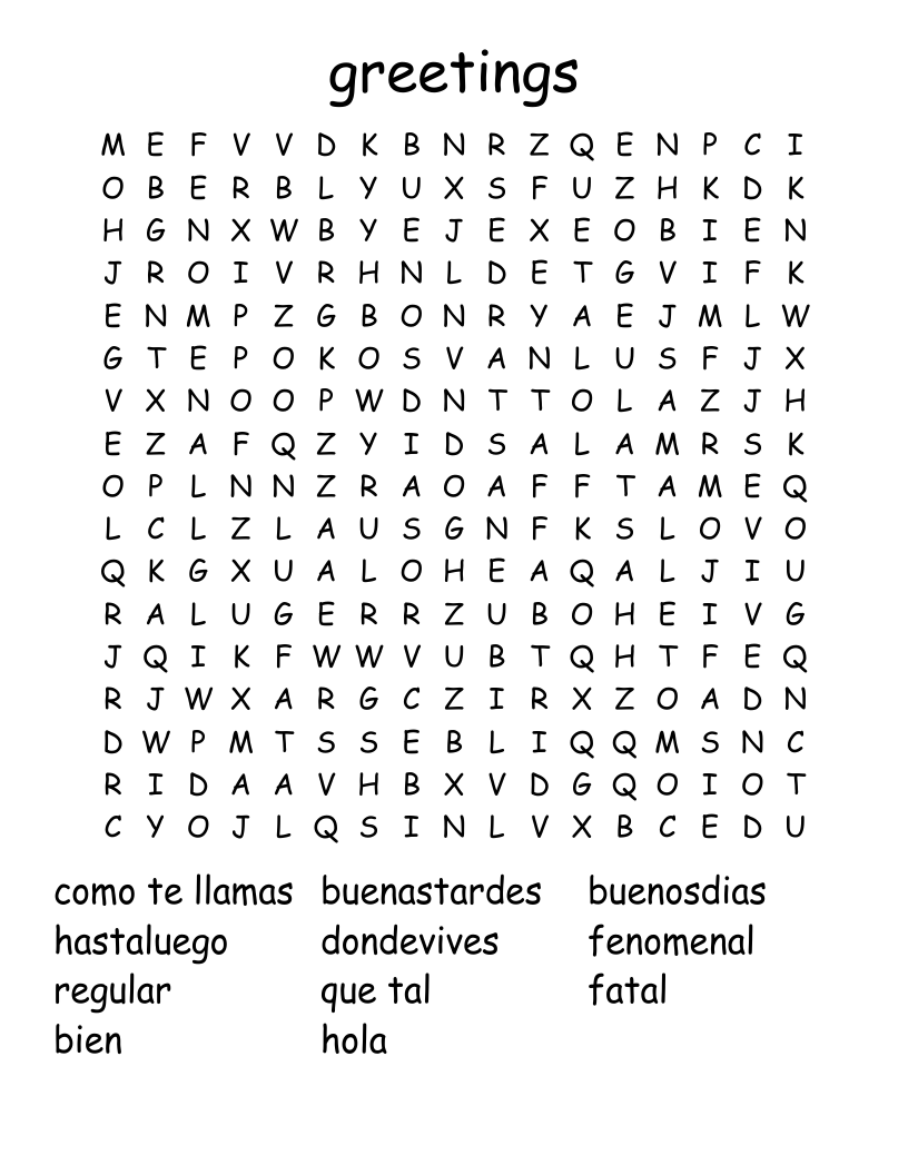 greetings Word Search