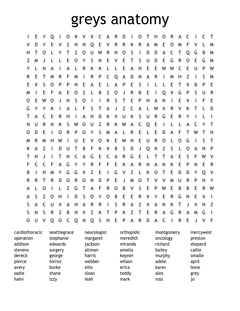 greys anatomy Word Search
