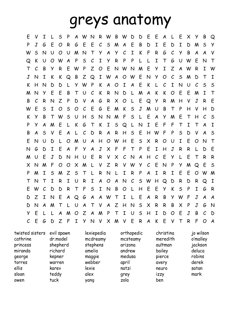 greys anatomy  Word Search