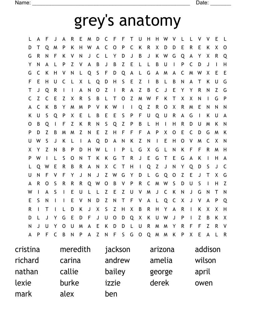 grey's anatomy  Word Search