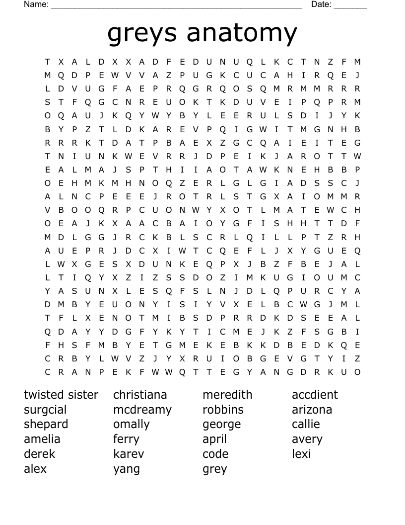 greys anatomy  Word Search