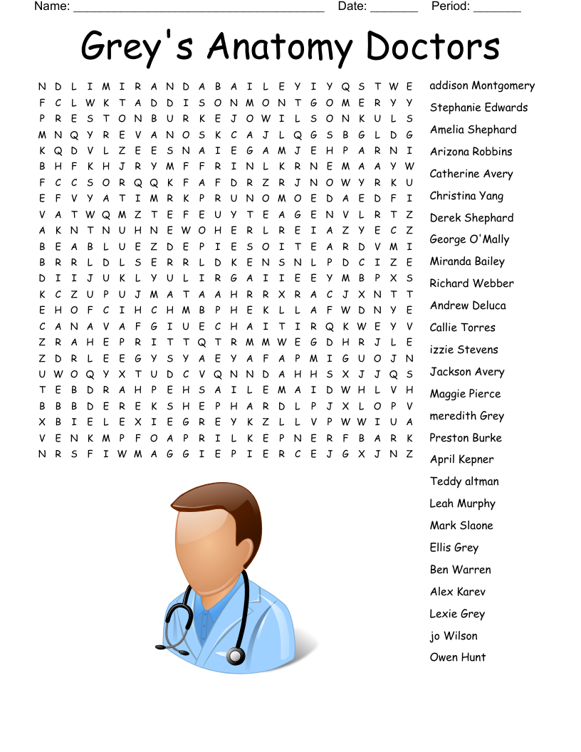 Grey's Anatomy Doctors Word Search