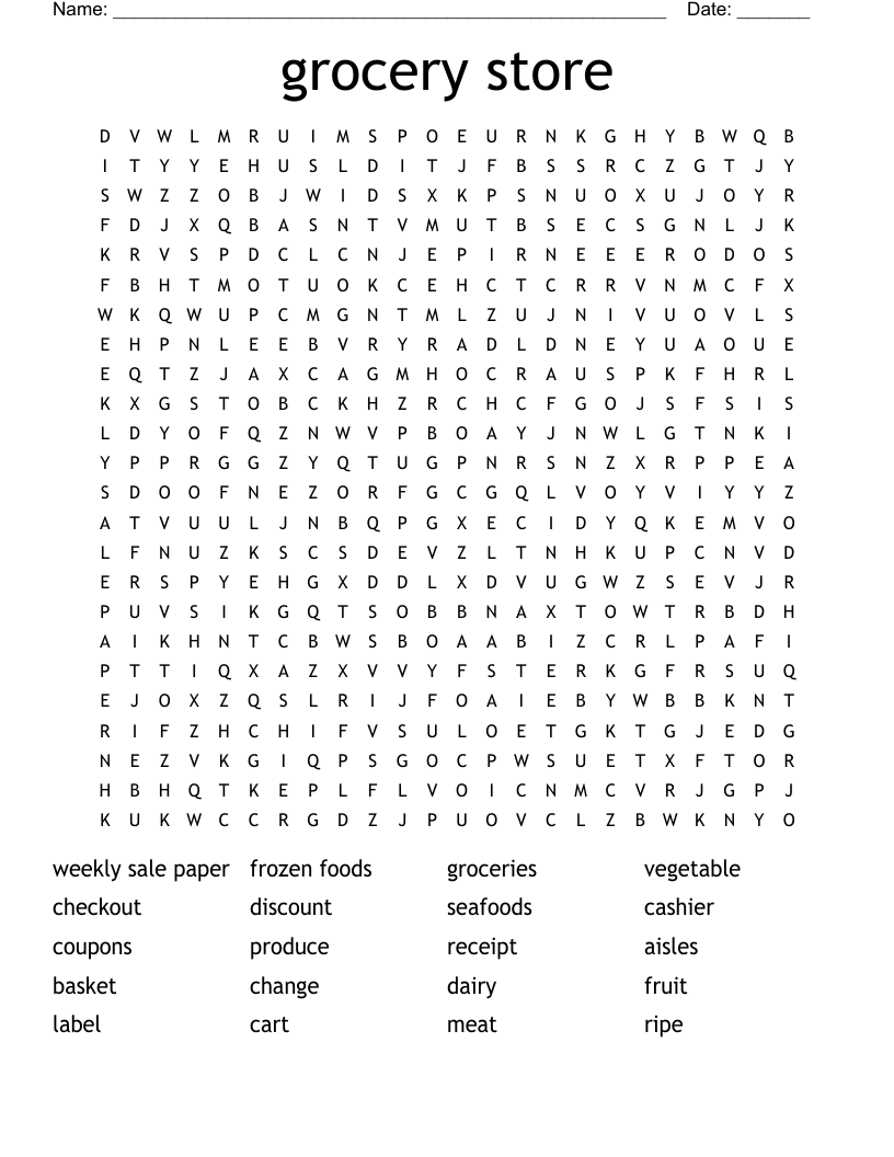grocery store Word Search