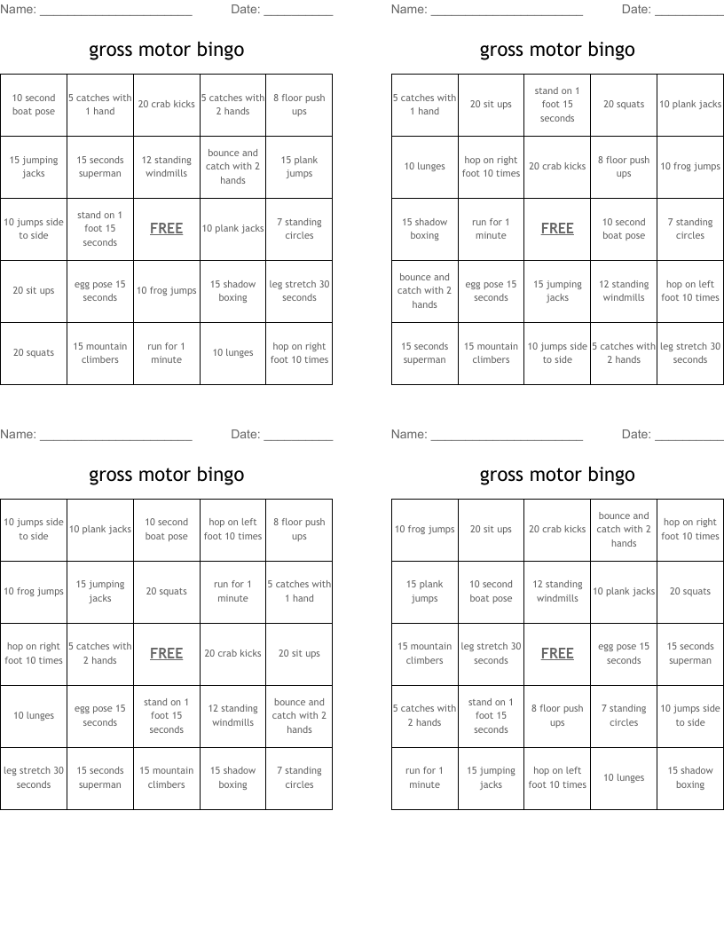 gross motor bingo