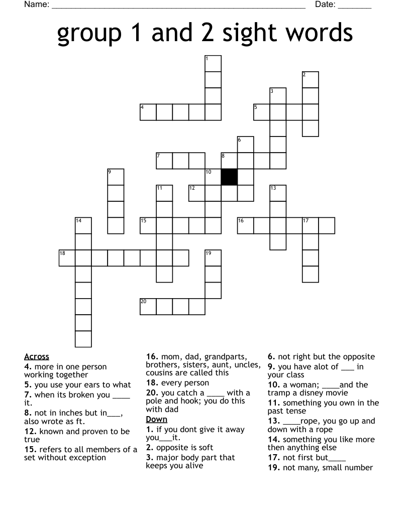 group 1 and 2 sight words Crossword