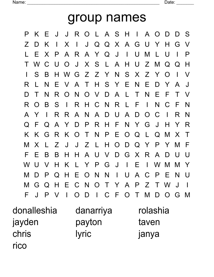 group names  Word Search