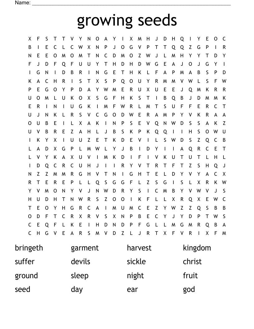 growing seeds Word Search