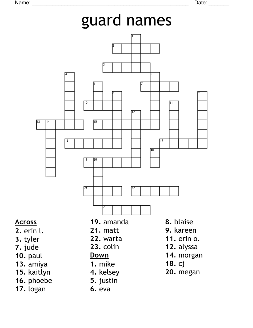 guard names Crossword