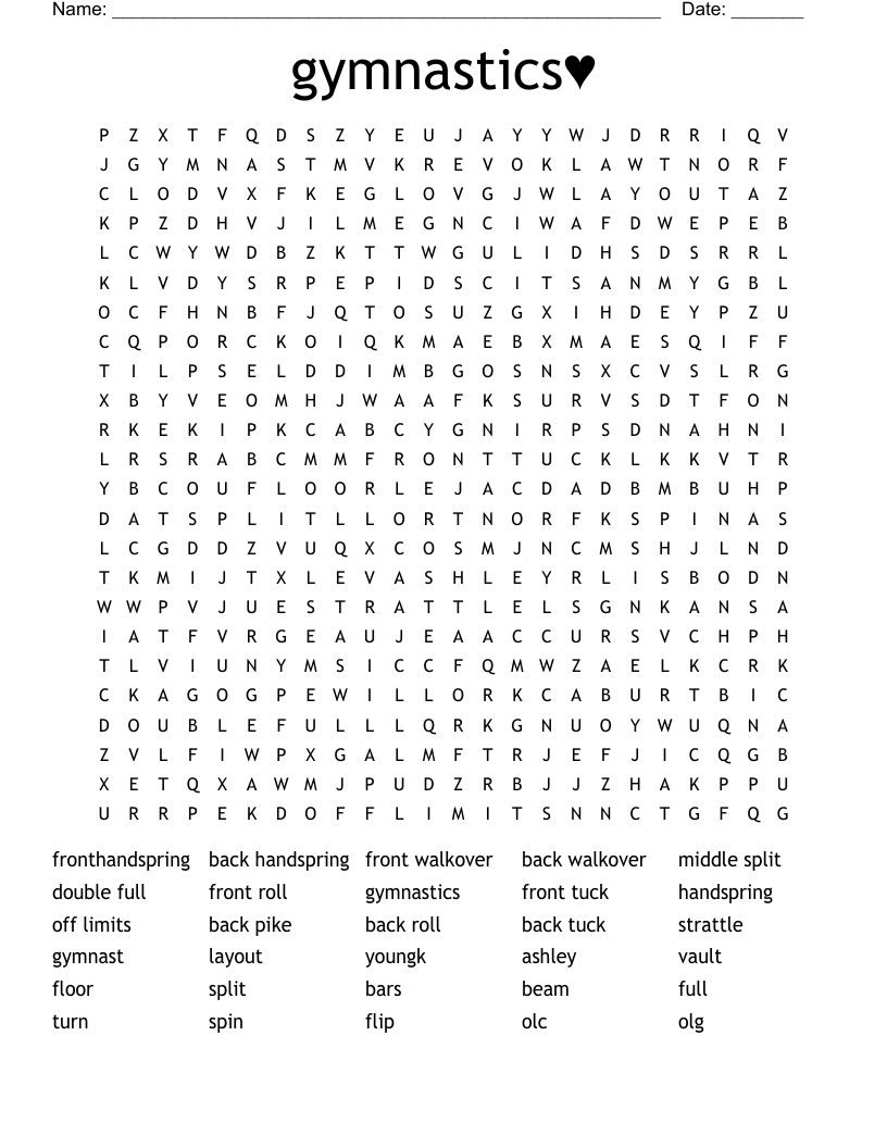 gymnastics♥ Word Search