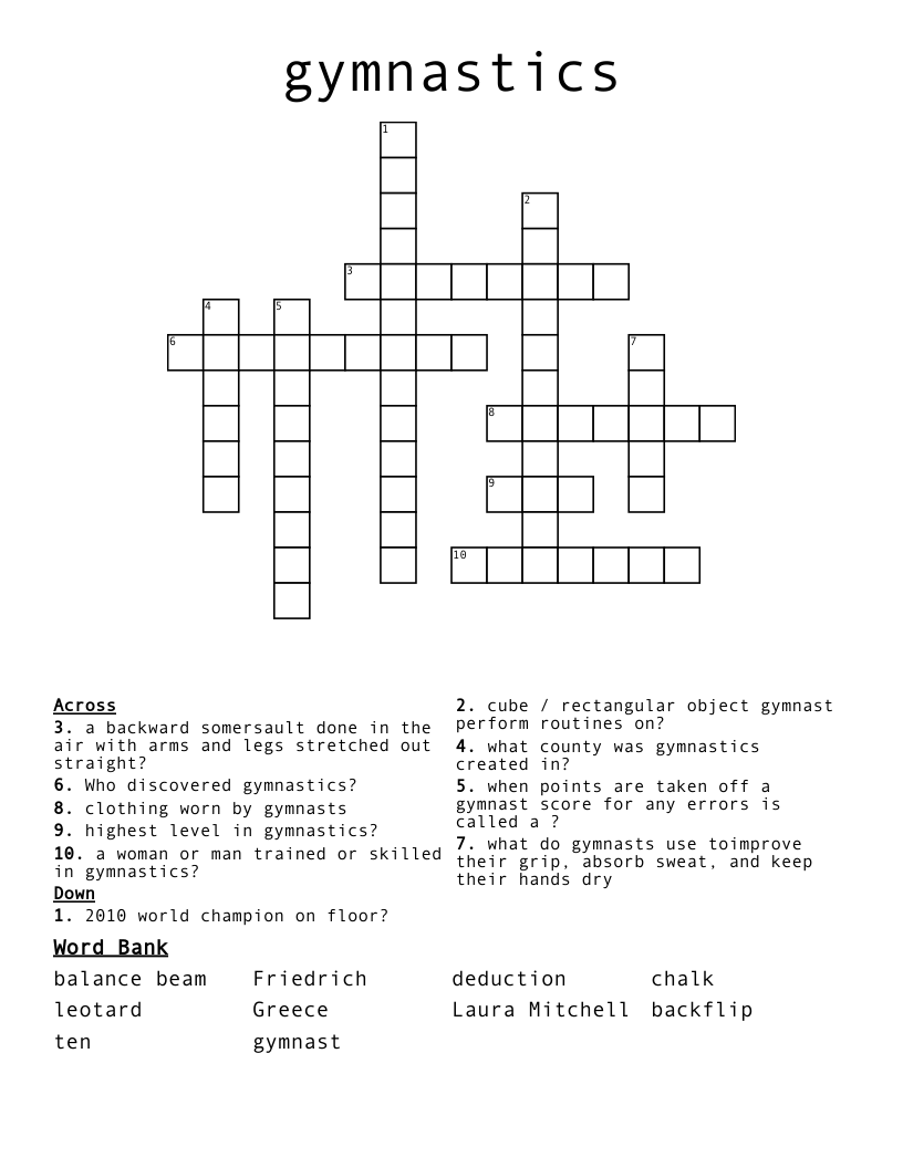 gymnastics Crossword