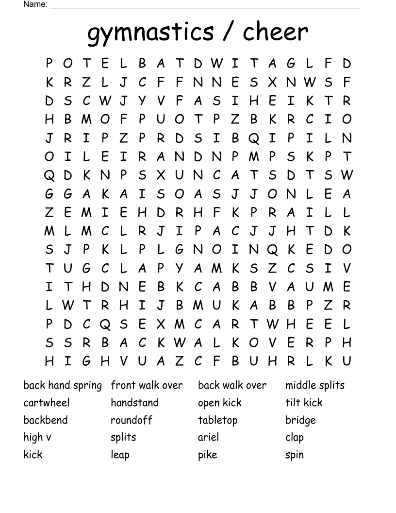 gymnastics / cheer Word Search