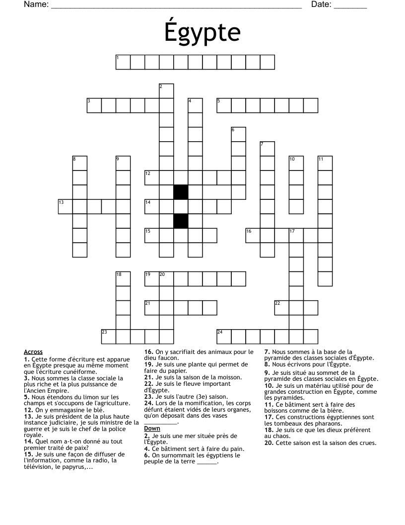 Égypte Crossword