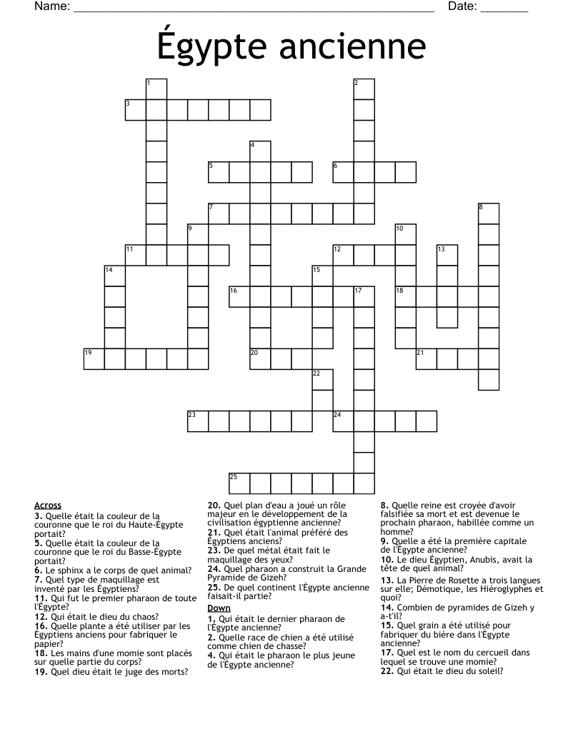 Égypte ancienne Crossword
