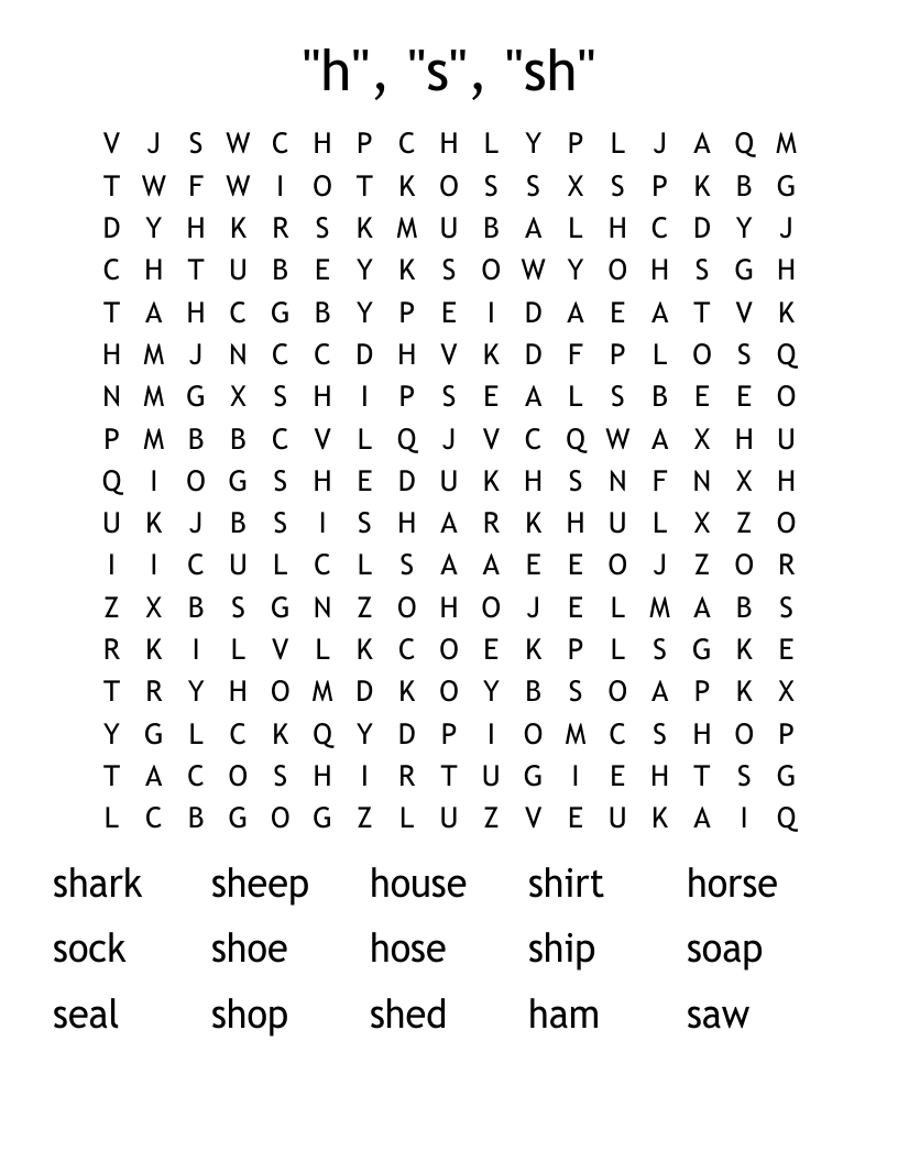 "h", "s", "sh" Word Search