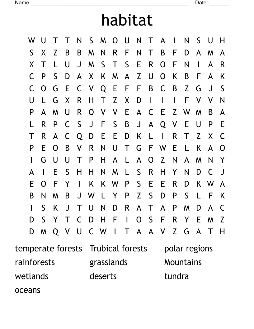habitat Word Search