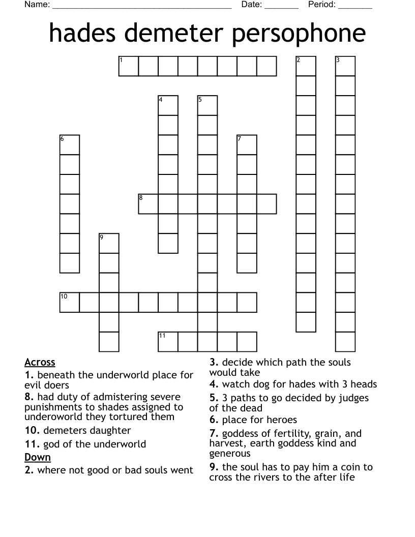 hades demeter persophone  Crossword